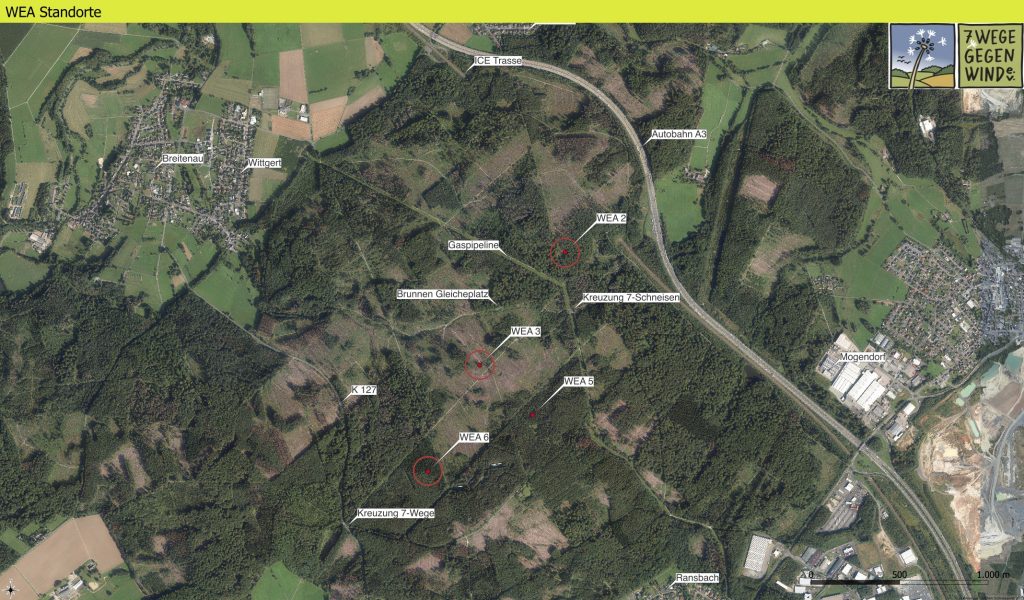 Lageplan der Windkraftwerke